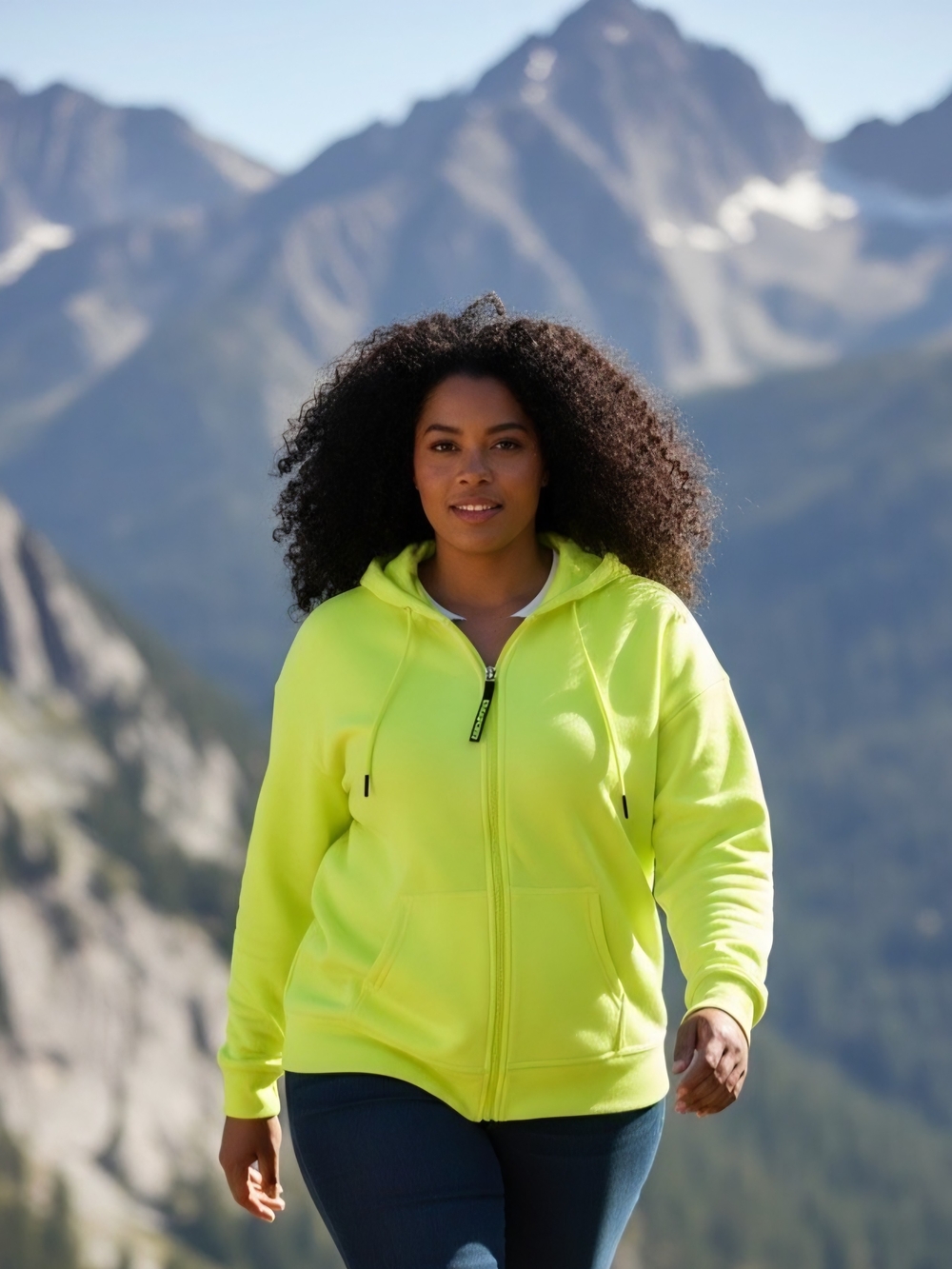 Love & Sports Womens L (12-14) Neon Yellow Zip-Up Hoodie with Drawstring Hood
